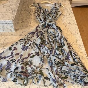 Donna Morgan Blue Floral Wrap Dress